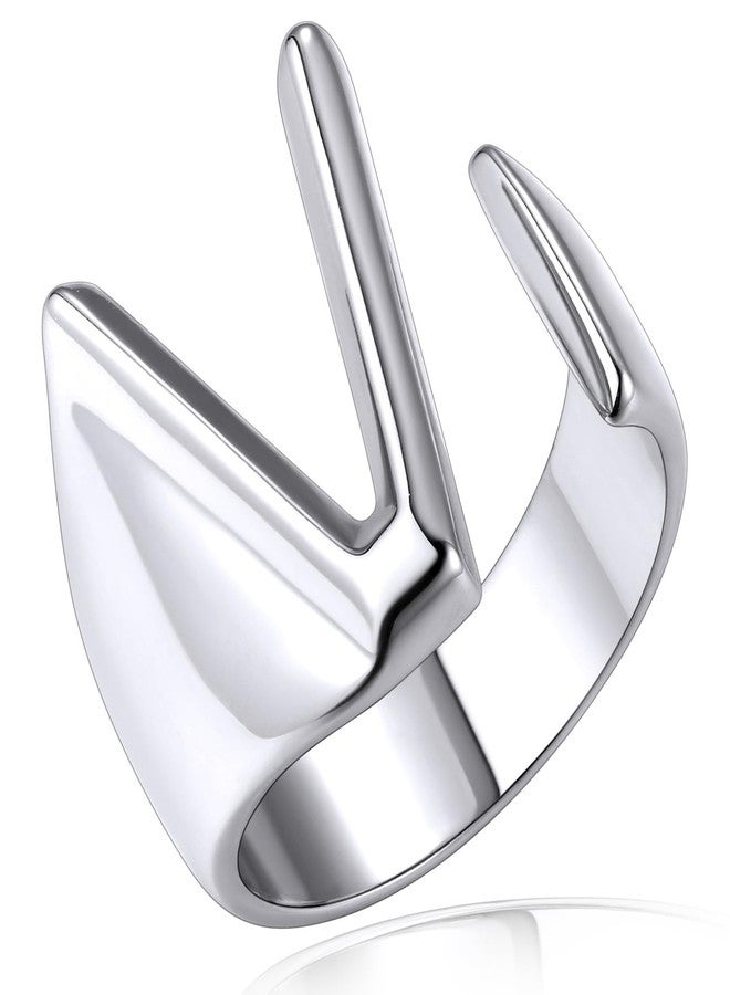 KeyStyle Platinum V Initial Ring, Nickle Free Dainty Letter Alphabet Jewelry Gift for Women - Image 1